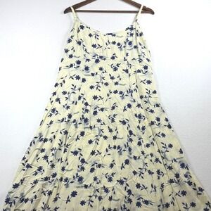 Serendipity Maui Yellow Navy Floral Smocked Back Maxi Dress XL Womens Spaghetti